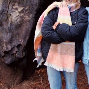 AE | Pastel Rainbow Color Block Stripes Fuzzy Fringe VSCO Blanket Wrap Scarf